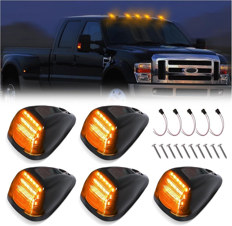 DERMOKA أضواء علامة السقف العلوية LED باللون البرتقالي لسيارات البيك أب F250 F350 F450 F550 سوبر ديوتي من 1999-2016، 5 قطع (أسود مدخن) - Image 1